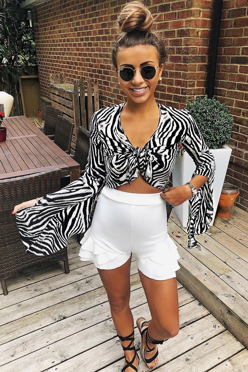 Black And White Zebra Tie Front Top - Adelei-Crop Tops