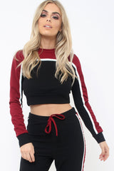 Black And Wine Colour Block Tracksuit - Adryanna-Loungewear