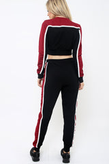 Black And Wine Colour Block Tracksuit - Adryanna-Loungewear