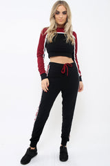 Black And Wine Colour Block Tracksuit - Adryanna-Loungewear