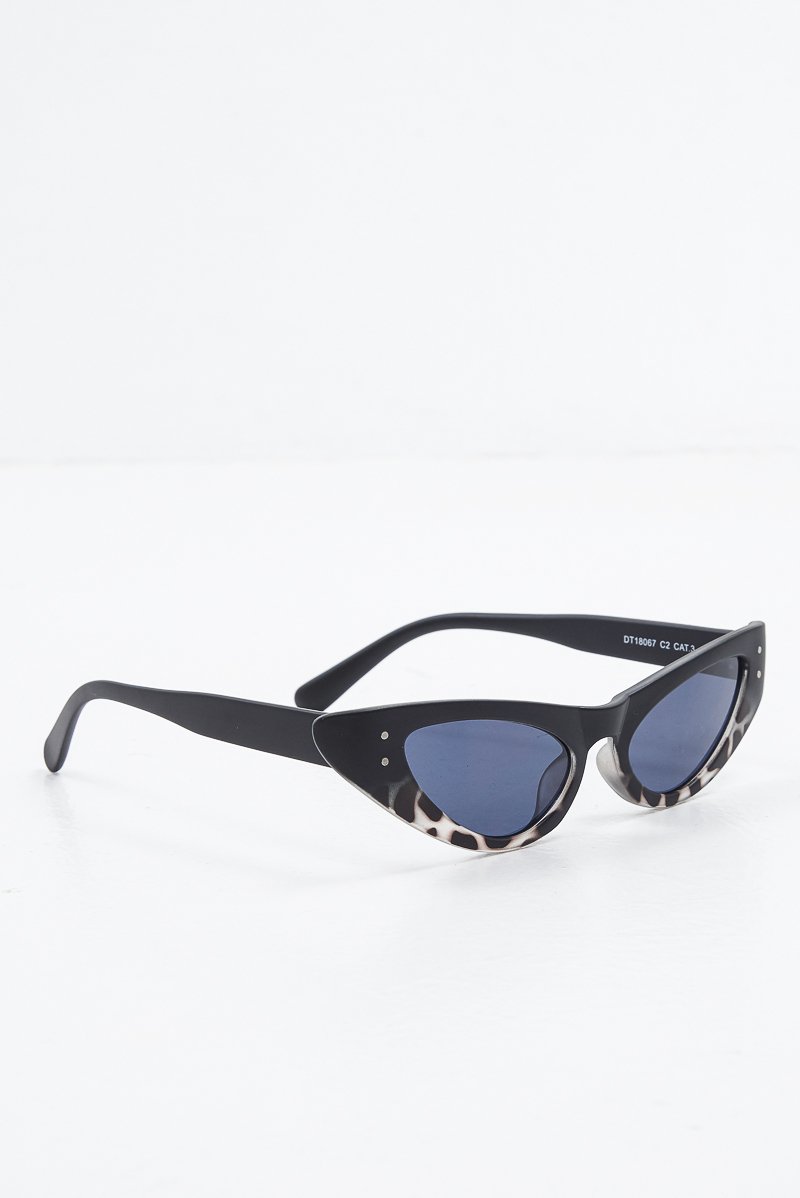 Black Animal Slim Cat Eye Sunglasses - Maribel-Sunglasses