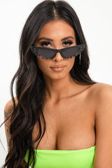 Black Animal Slim Cat Eye Sunglasses - Maribel-Sunglasses
