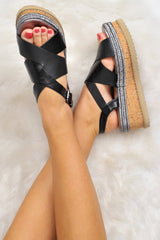 Black Ankle Strap Wedges -Zeidy-Wedges