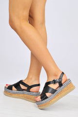Black Ankle Strap Wedges -Zeidy-Wedges