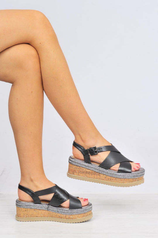 Black Ankle Strap Wedges -Zeidy