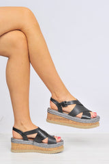 Black Ankle Strap Wedges -Zeidy-Wedges