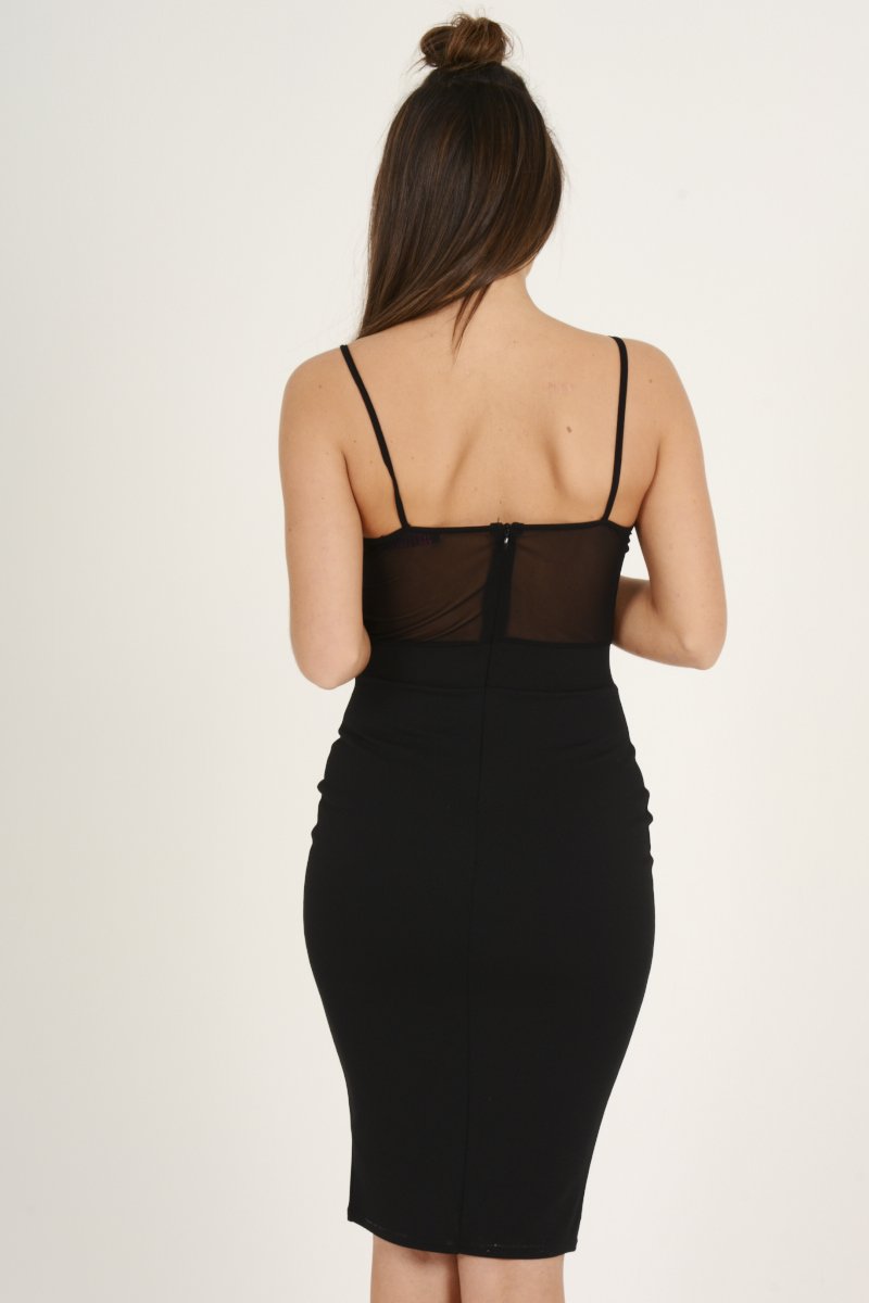 Black Applique Mesh Bodycon Dress - Tallulah-Dresses