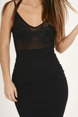 Black Applique Mesh Bodycon Dress - Tallulah-Dresses