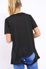 Black Applique Slashed Over Sized T-Shirt - Louella-Tops