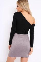 Black Asymmetric Bodysuit - Carlina-Bodysuits