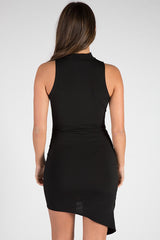 Black Asymmetric Cowl Neck Choker Dress - Emily-Dresses