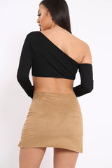 Black Asymmetric Crop Top - Nicki-Crop Tops