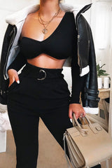 Black Asymmetric Crop Top - Nicki-Crop Tops