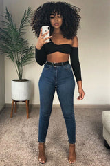 Black Asymmetric Crop Top - Nicki-Crop Tops