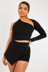 Black Asymmetric One Sleeve Crop Top - Matylda-Tops