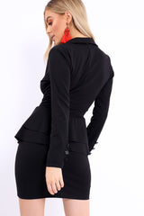 Black Asymmetrical Front Detail Fitted Blazer Dress - Audrey-Dresses
