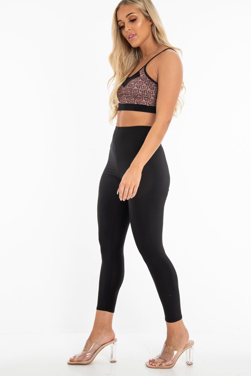 Black Aztec Print Bralet Leggings Activewear Co-Ord - Trina-Co-ords