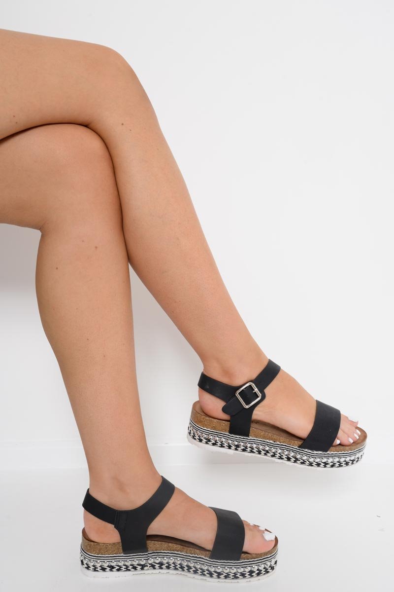 Black Aztec Studded Platform Sandals - Laylarose-Sandals