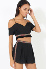 Black Aztec Trim Cold Shoulder Co-ord - Kinsey-Co-ords