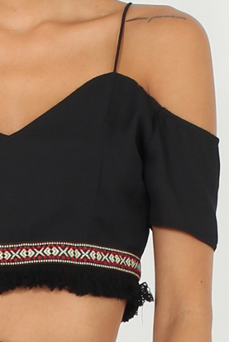 Black Aztec Trim Cold Shoulder Co-ord - Kinsey-Co-ords