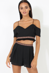 Black Aztec Trim Cold Shoulder Co-ord - Kinsey-Co-ords