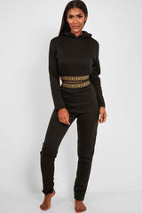 Black Aztec Trim Loungewear Set - Galena-Loungewear