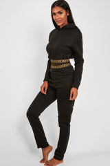 Black Aztec Trim Loungewear Set - Galena-Loungewear