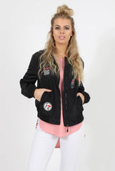 Black Badge Detail Bomber Jacket - Suzy-Jackets