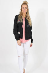 Black Badge Detail Bomber Jacket - Suzy-Jackets