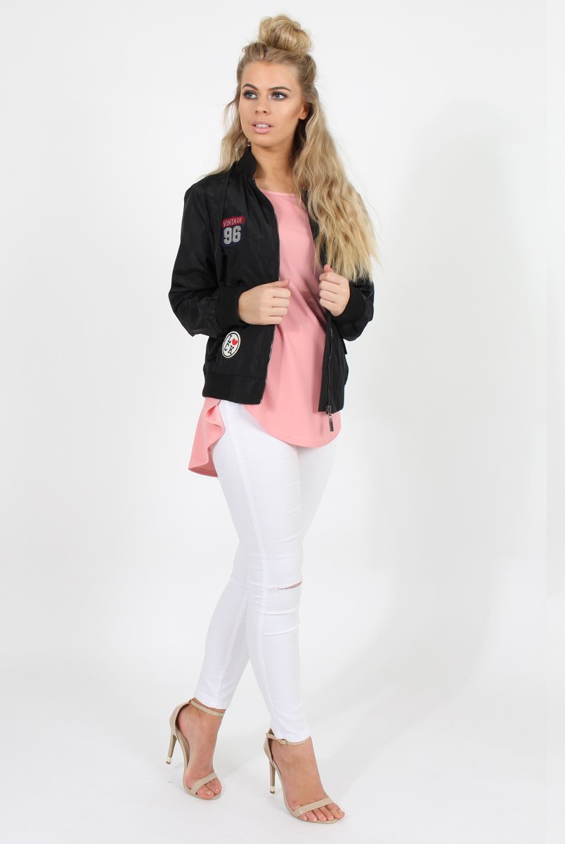 Black Badge Detail Bomber Jacket - Suzy-Jackets