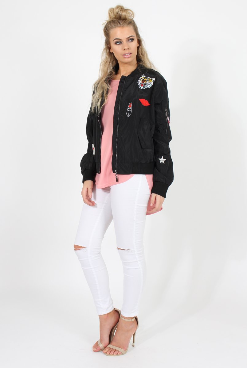 Badge Detail Bomber Jacket Suzy