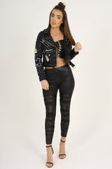 Black Badge Detail Studded Leather Jacket - Leslie-Jackets