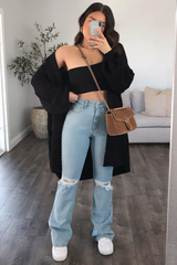 Light Blue Ripped Flare Jeans - Elze