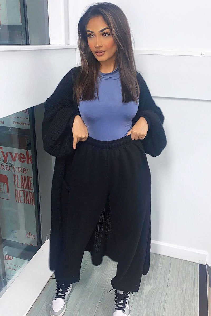 Black Balloon Sleeve Maxi Knit Cardigan - Imara-Cardigans