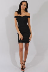 Black Bandage Bardot Crochet Trim Dress - Stasia-Dresses