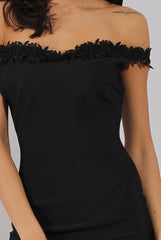 Black Bandage Bardot Crochet Trim Dress - Stasia-Dresses