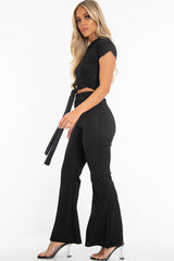 Black Bandage Rib Tie Waist T-Shirt Trousers Co-Ord - Kalise-Co-ords