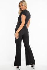 Black Bandage Rib Tie Waist T-Shirt Trousers Co-Ord - Kalise-Co-ords