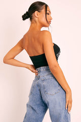 Black Bandana Scarf Print Crop Top - Jacquelin-Crop Tops