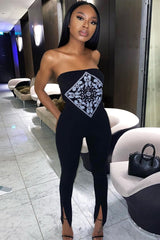 Black Bandana Scarf Print Crop Top - Jacquelin-Crop Tops