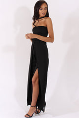 Black Bandeau Choker Split Detail Jumpsuit - Rosy-Jumpsuits