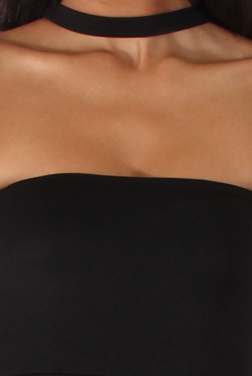 Black Bandeau Choker Split Detail Jumpsuit - Rosy-Jumpsuits