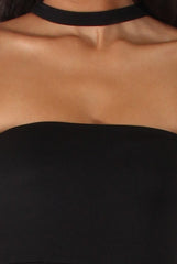 Black Bandeau Choker Split Detail Jumpsuit - Rosy-Jumpsuits
