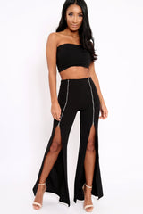 Black Bandeau Crop Top and Zip Front Trousers Co-ord - Ellenie-Co-ords