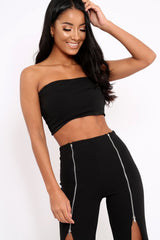 Black Bandeau Crop Top and Zip Front Trousers Co-ord - Ellenie-Co-ords