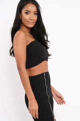 Black Bandeau Crop Top and Zip Front Trousers Co-ord - Ellenie-Co-ords