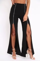 Black Bandeau Crop Top and Zip Front Trousers Co-ord - Ellenie-Co-ords