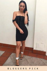 Black Bandeau Lace Up Dress - Blair-Dresses