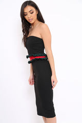 Black Bandeau Ruffle Midi Dress - Leigh-Dresses