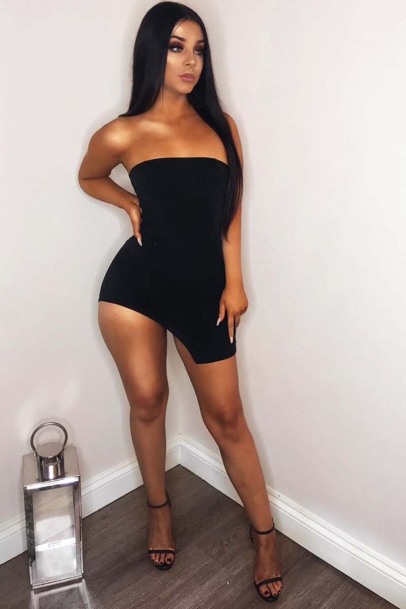 Black Bandeau Split Leg Bodycon Dress - Galia-Dresses